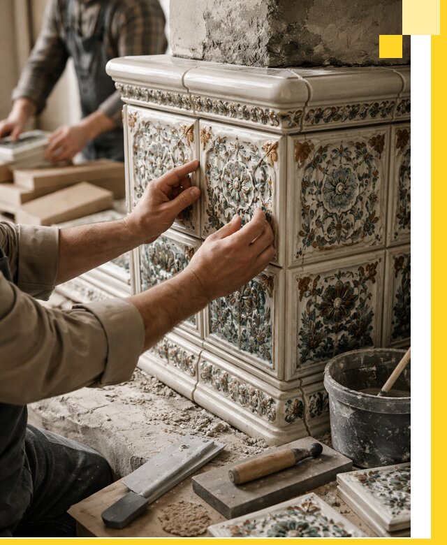 Изразцовые камины под ключ в Беслане: проект и монтаж