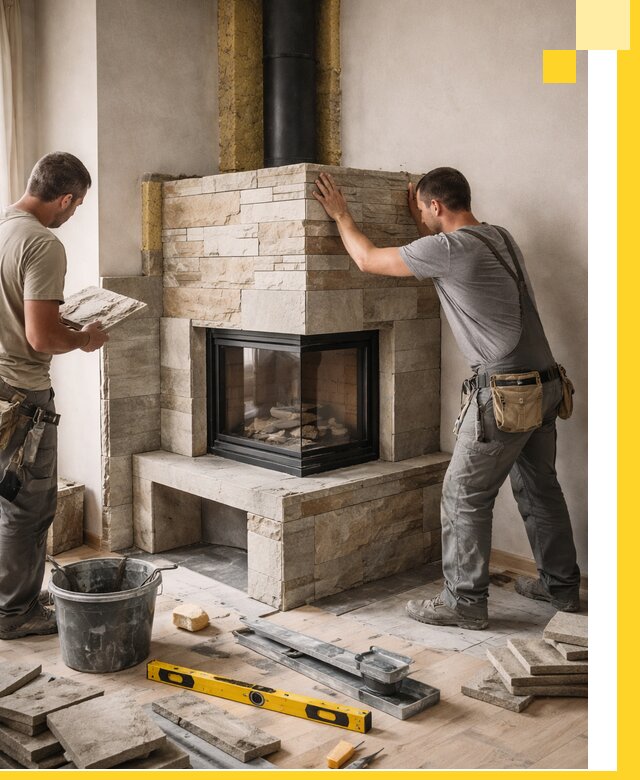 Угловые камины под ключ проект, монтаж и отделка в Беслане