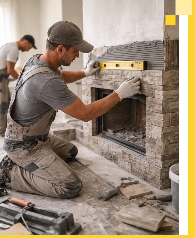 Облицовка каминов в Беслане, монтаж и отделка натуральным камнем