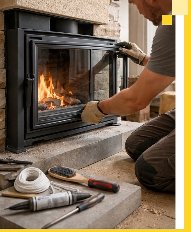 Производство, монтаж и доставка каминов со стеклом в Беслане