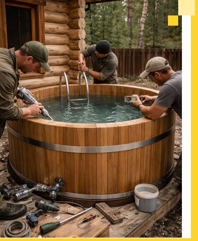 Строительство бань с купелью под ключ и отделкой в Беслане