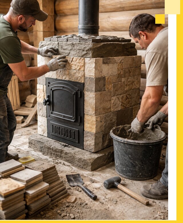 Облицовка банной печи под ключ в Беслане: камень и плитка