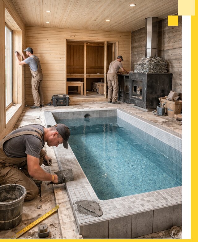 Проект бани с бассейном и сауной в Беслане под ключ