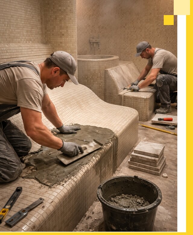 Лежаки для хамама под ключ в Беслане, проект и монтаж