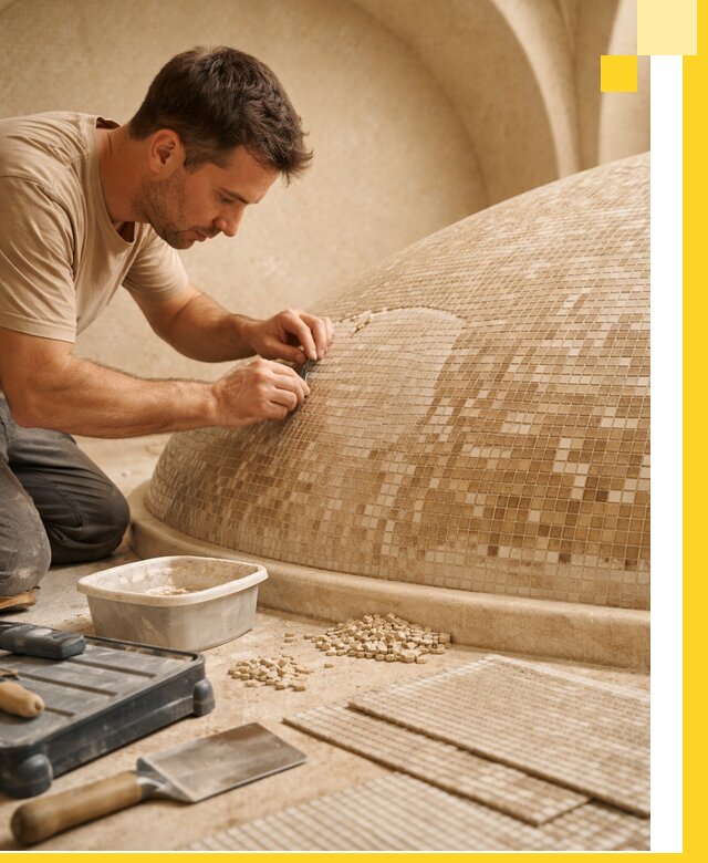 Профессиональная укладка мозаики для хамама под ключ в Беслане